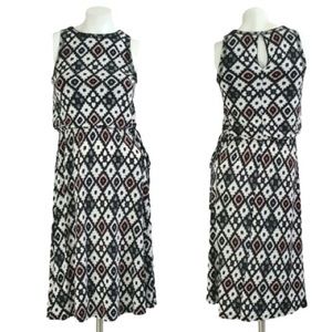 LOFT Black & White Diamond Print Midi Dress